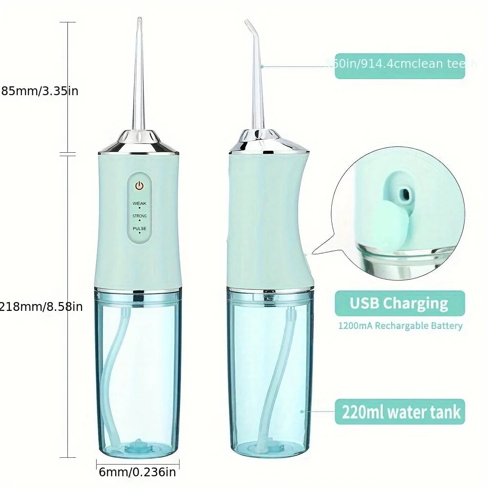 Oral Irrigator Portable Dental Water Flosser USB Rechargeable Water Jet Floss Tooth Pick 4 Jet Tip 220ml 3 Modes Teeth Cleaner ﻿