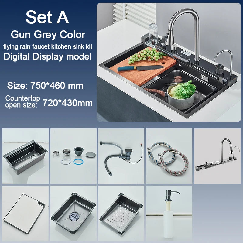 Rozin Stainless Steel Kitchen Sink with Digital Display Faucet