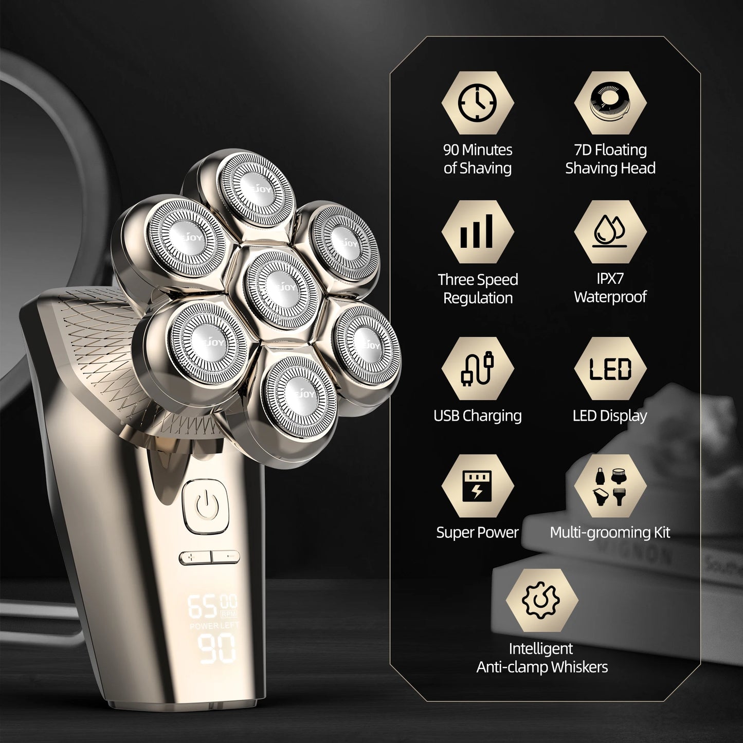Sejoy Electric Head Shaver For Bald Men 7 Blades Floating
