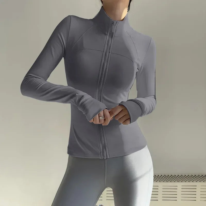 Women Zip Front Fitness Jacket Quick Dry Yoga Top Active