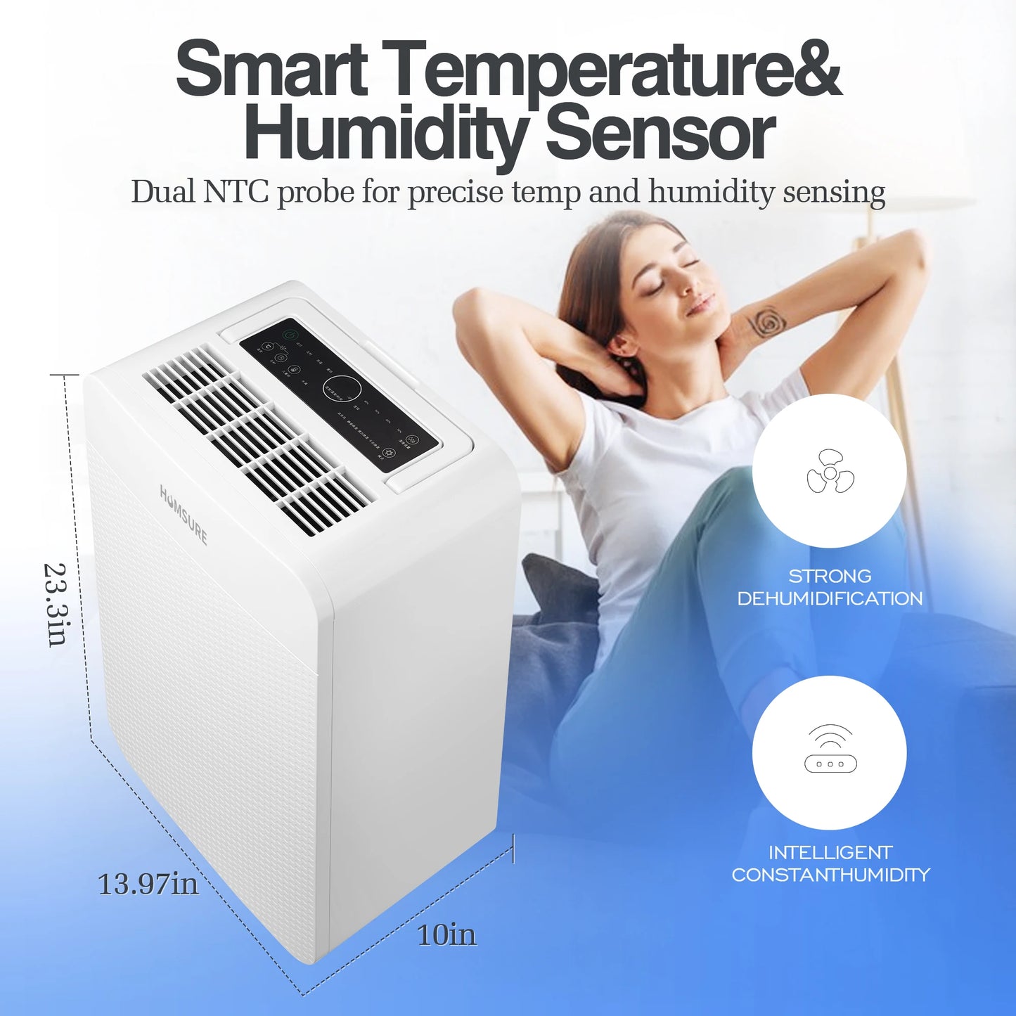 HUMSURE 4500 Sq Ft 70 Pints Dehumidifier for Basement Home and Bedroom with Drainage Hose and Automatic Defrosting