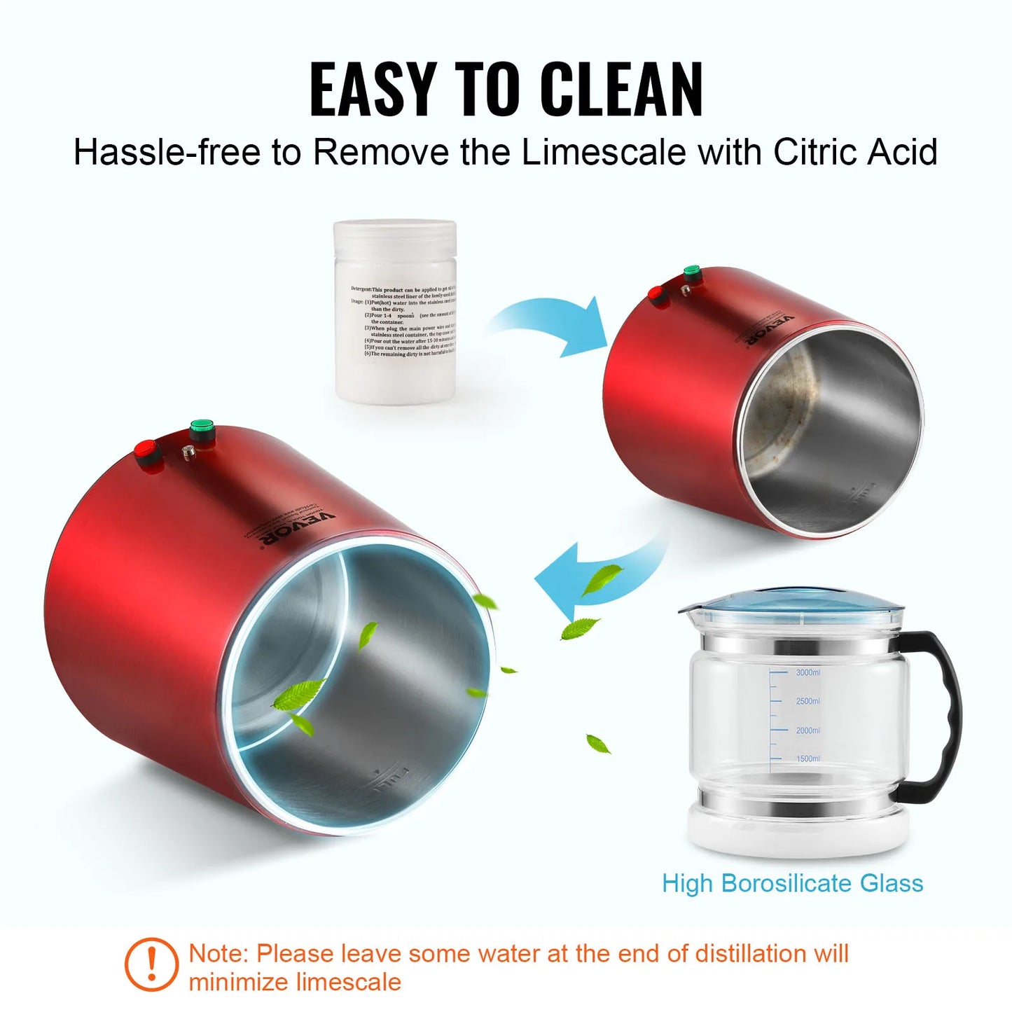 SucceBuy Water Distiller 4L 1.05 Gallon Pure Water Purifier Filter For Home Countertop750W Distilled Water Maker Stainless Steel