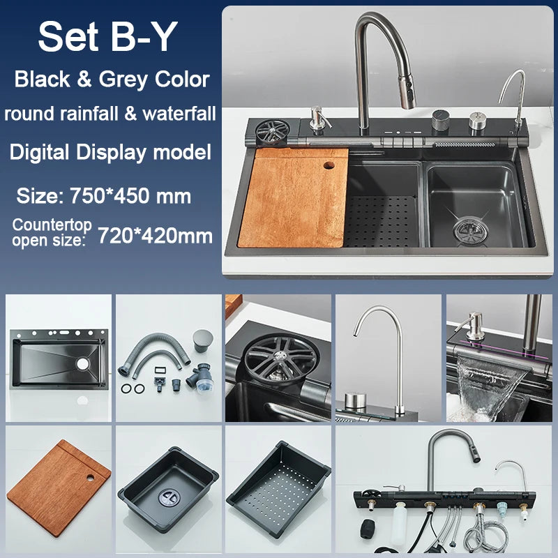 Rozin Stainless Steel Kitchen Sink With Faucet Waterfall