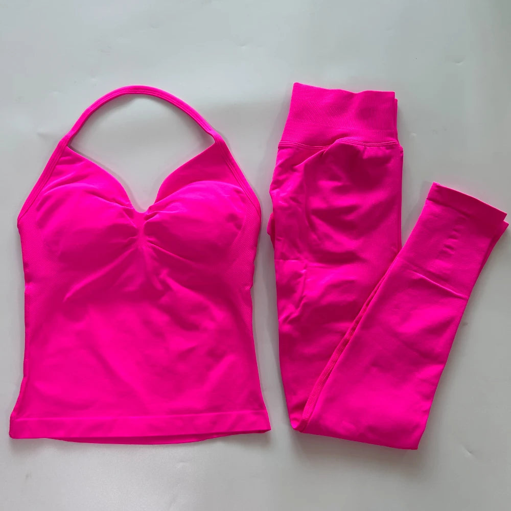 Seamless Gym Set Women Yoga Tank Tops Leggings Activewear