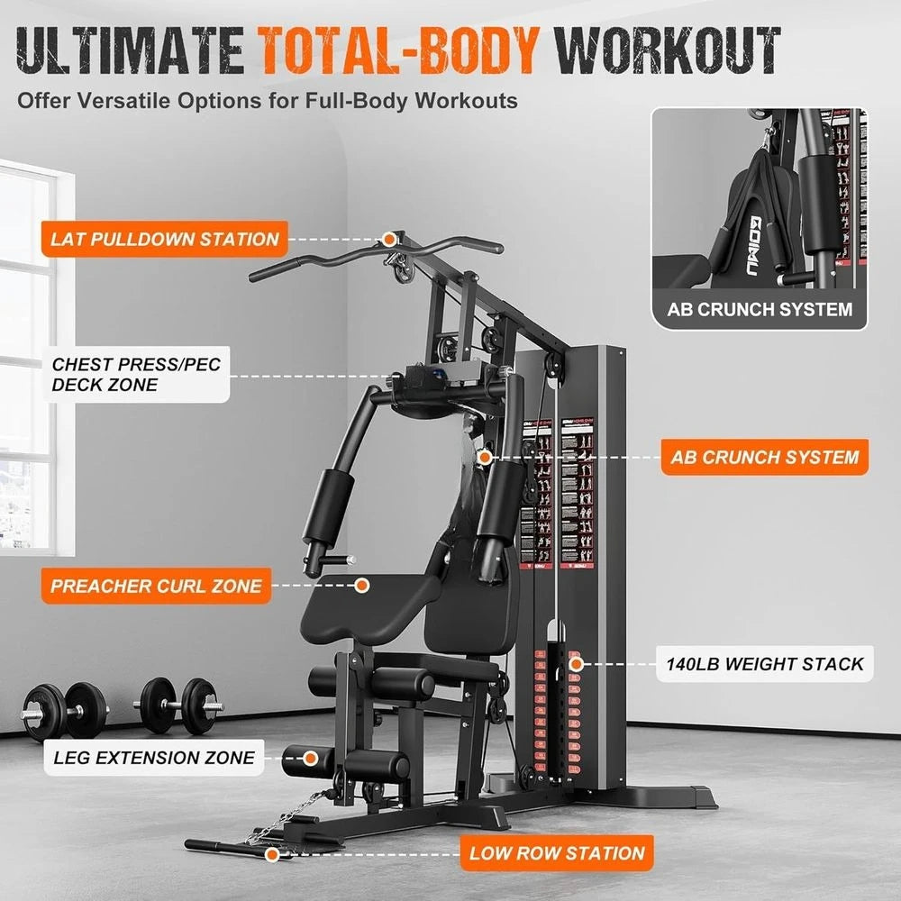 All-In-One Home Gym 140 Lb Weight Stack Pulley System