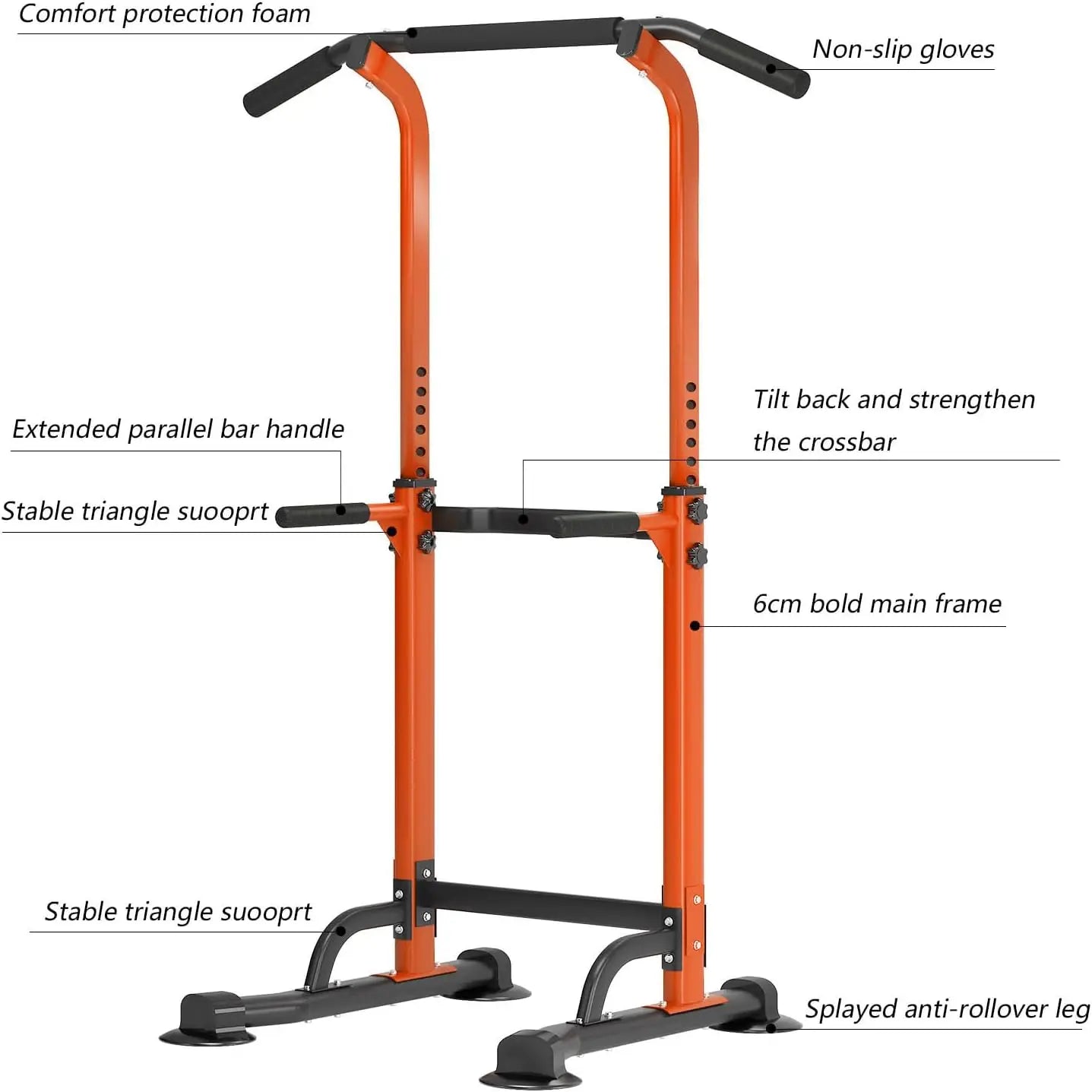Adjustable Height Power Tower Dip Station Pull Up Bar for Home Gym Strength Training Equipment