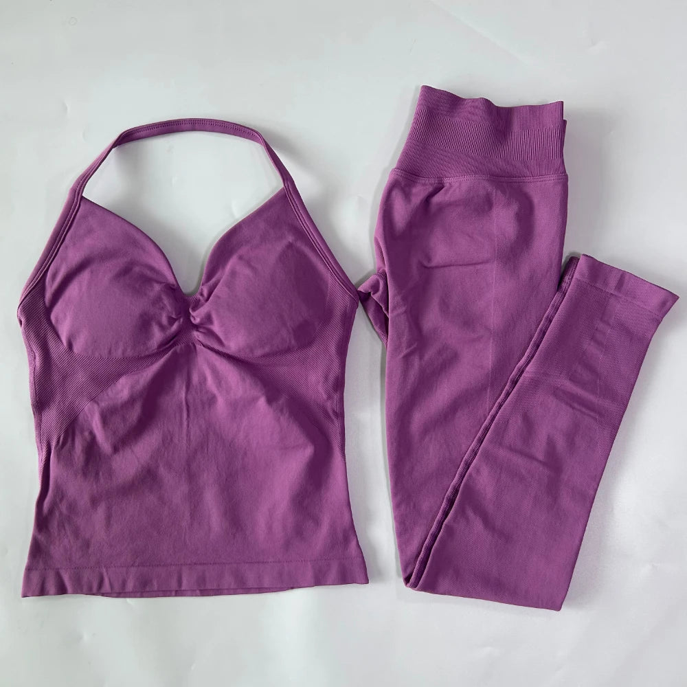 Seamless Gym Set Women Yoga Tank Tops Leggings Activewear