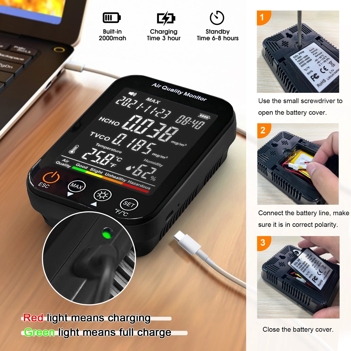 HoldPeak Portable Air Quality Monitor HCHO TVOC Humidity