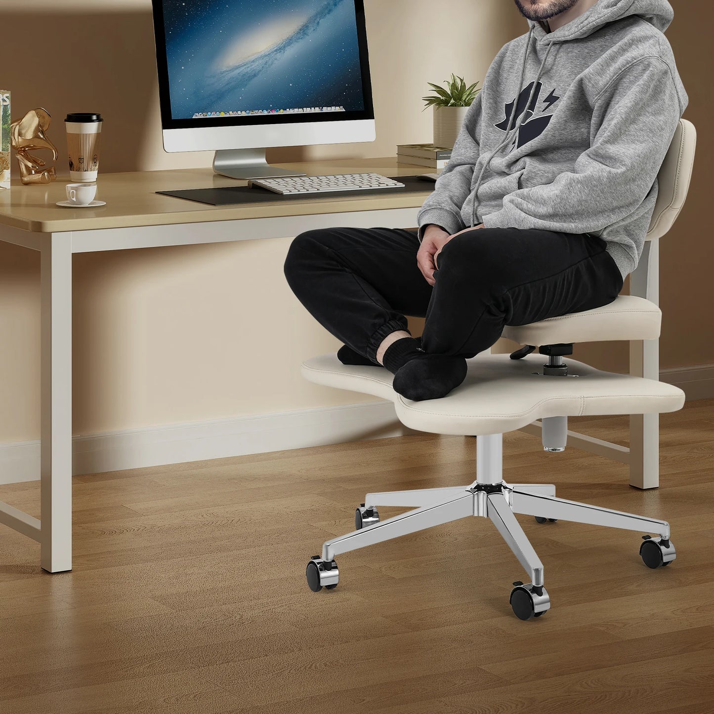 Cross-Legged Meditation Chair Relaxing Chair with Wheels Height Adjustable Seat for Yoga & Office Work Improve Posture