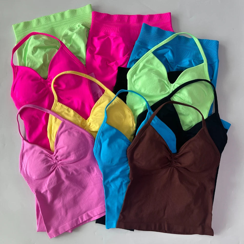 Seamless Gym Set Women Yoga Tank Tops Leggings Activewear