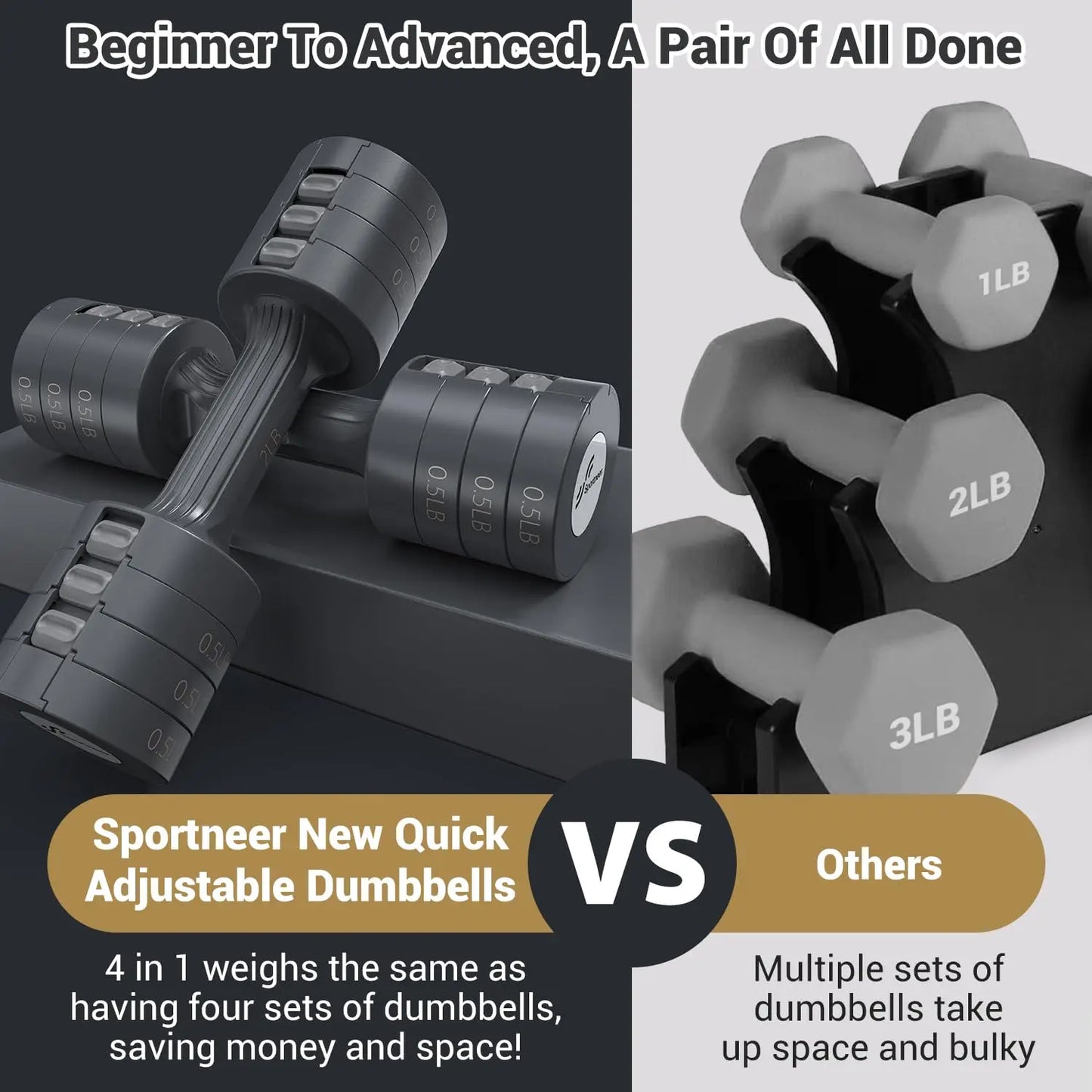 Sportneer Adjustable Dumbbell Set Fast Adjust Home Gym Weights