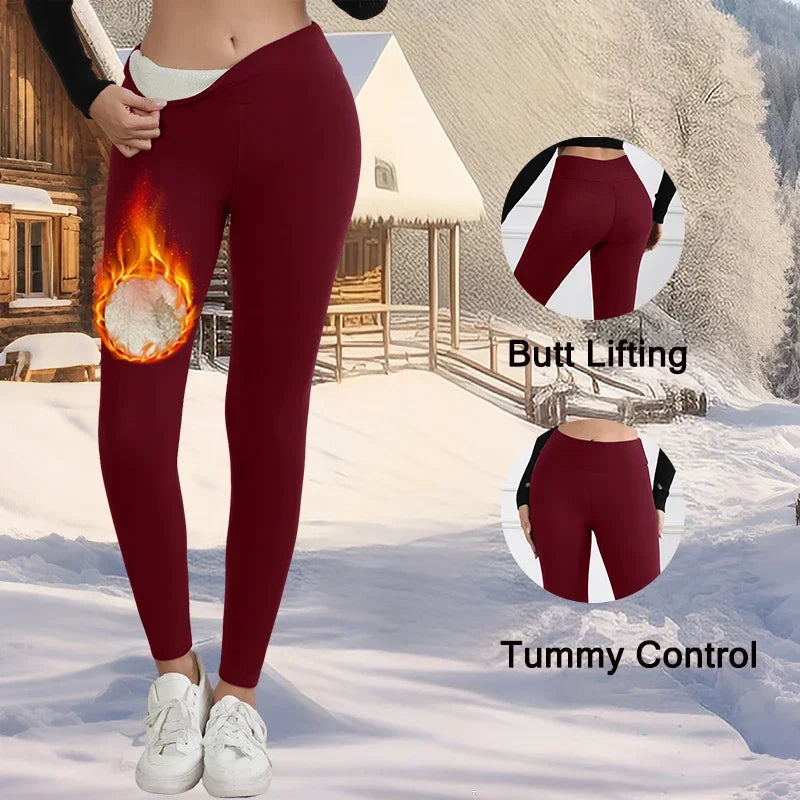 CN Thick Fleece Leggings For Women High Waist Warm Tights