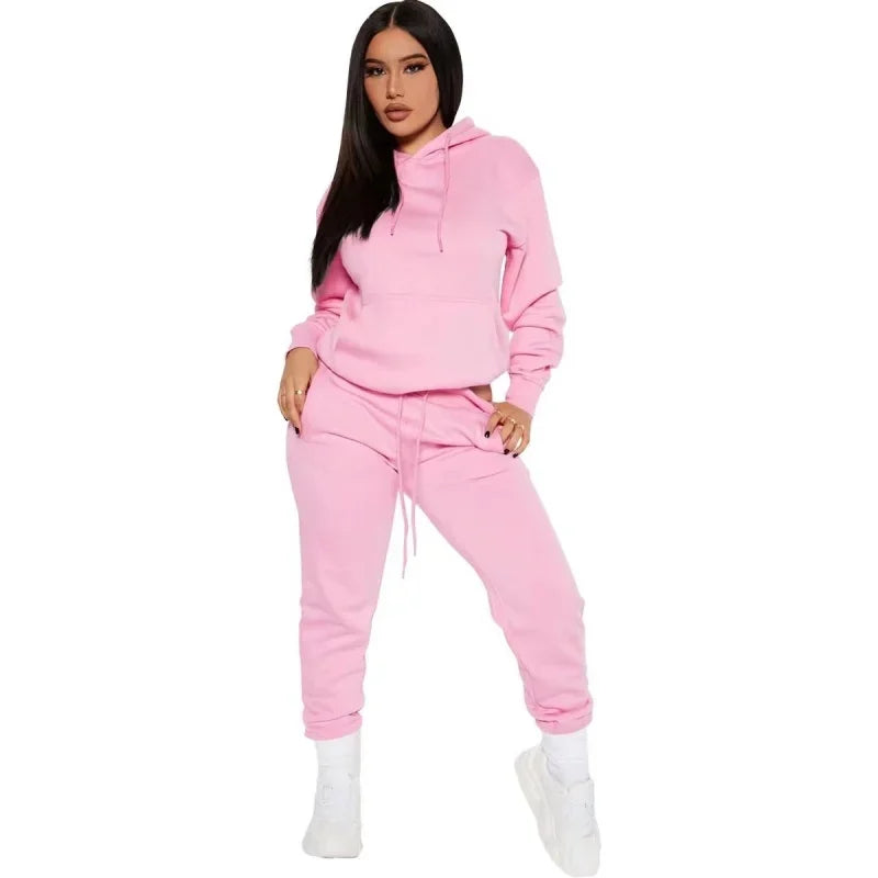 NONECN Winter Tracksuit Women Two Piece Set Hoodie Sweatpants