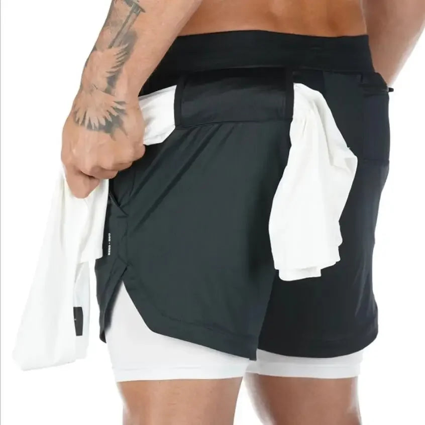 Mens Running Shorts Quick Dry 2 In 1 Training Gym Fitness