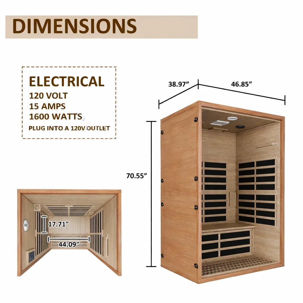 Infrared 2 Person Indoor Sauna With WiFi Control For Home
