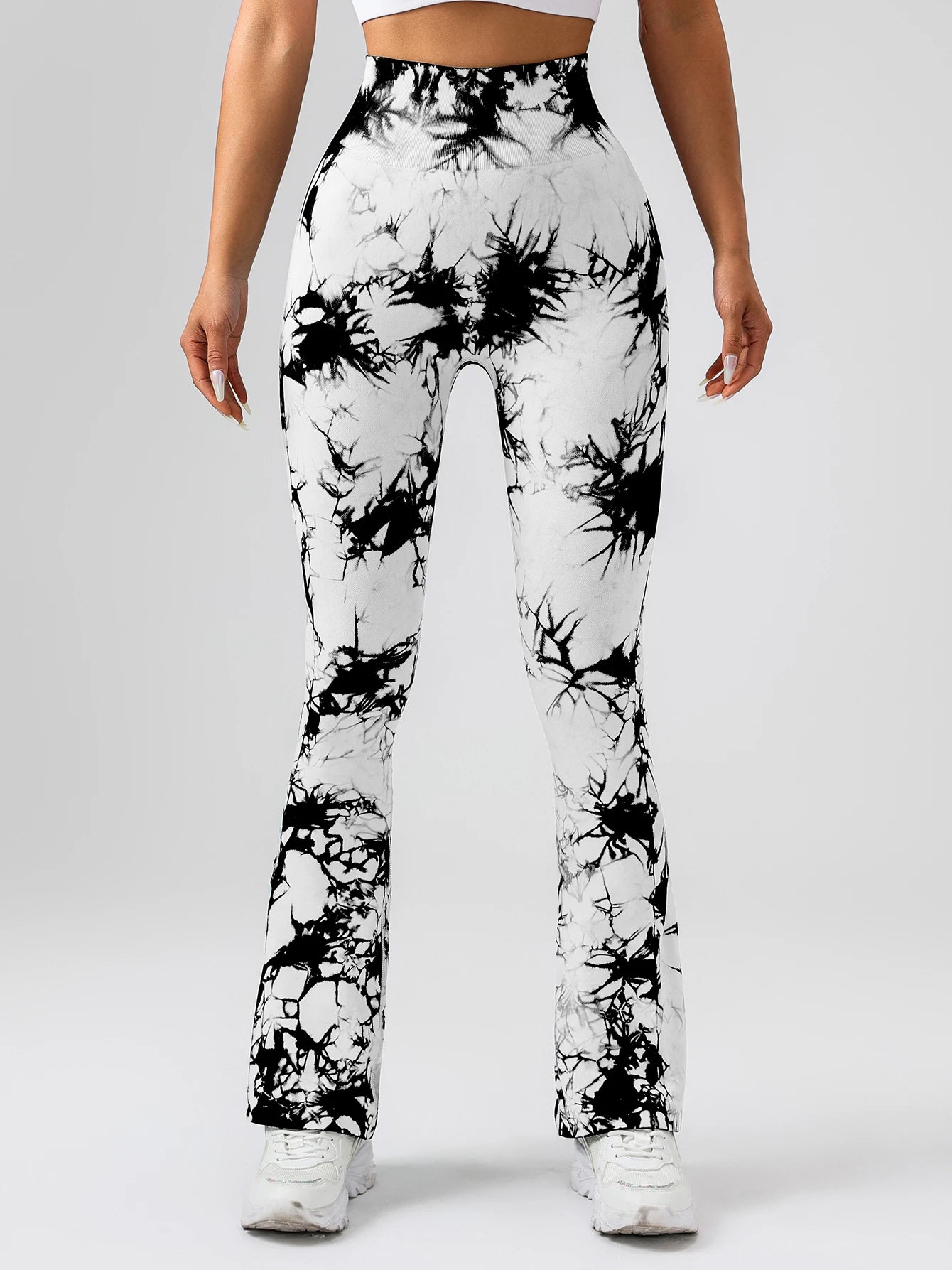 4 Pack US Local Women's Tie-dye flared yoga pants, High-waisted hip lifts, athletic leggings, wideleg gym pants
