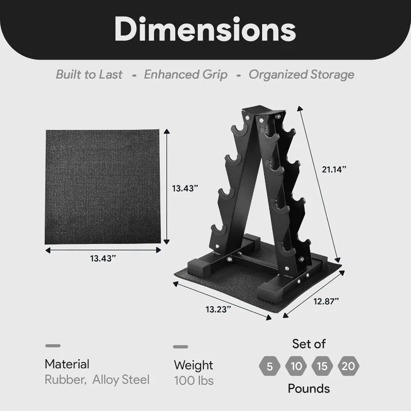 BalanceFrom 100LB or 150LB Rubber Coated Hex Dumbbell Weight Set with Storage Rack Including 5 to 20 Pounds Pairs or 5 to 25 Pounds Pairs