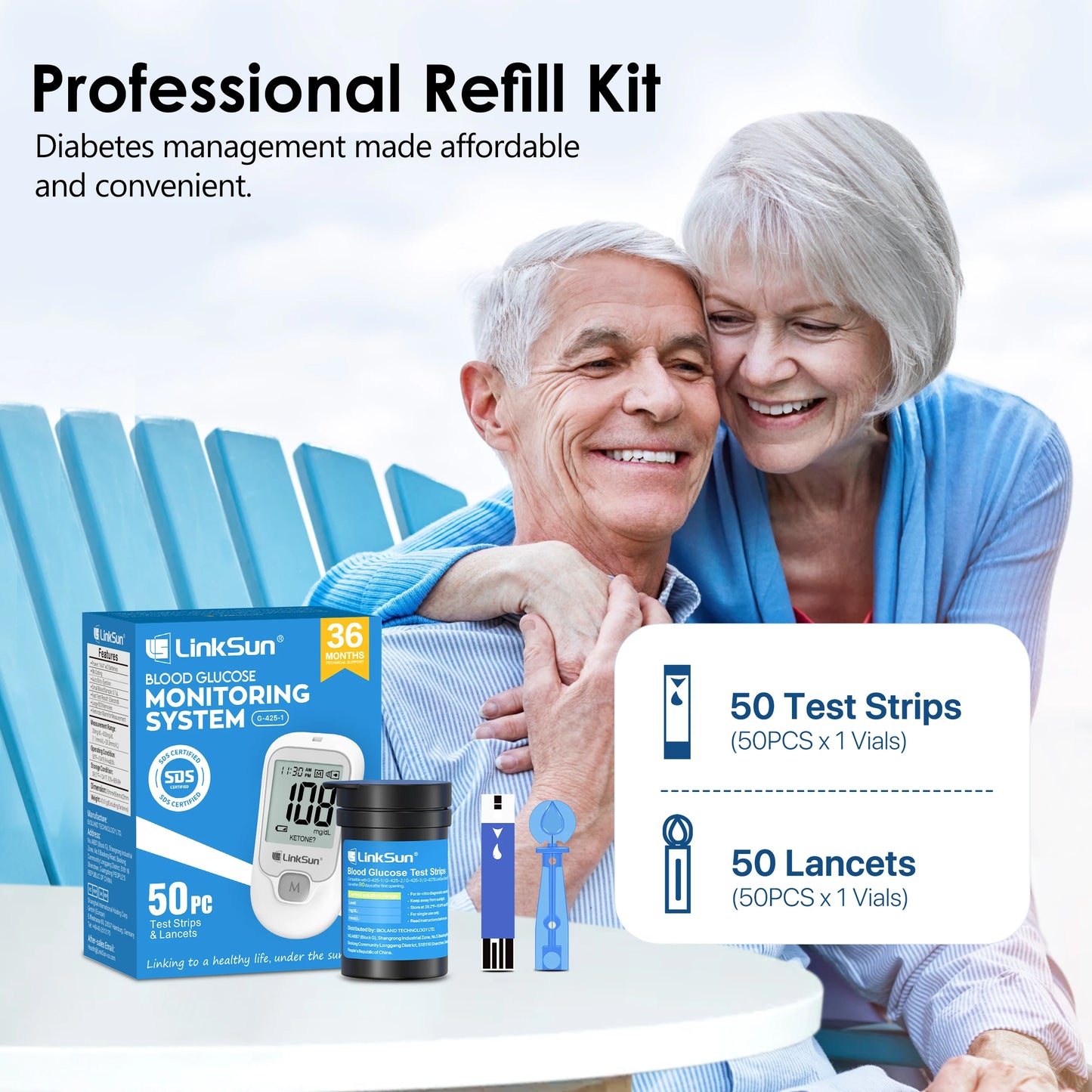 Linksun Glucose Meter Kit With Blood Sugar Test Strips