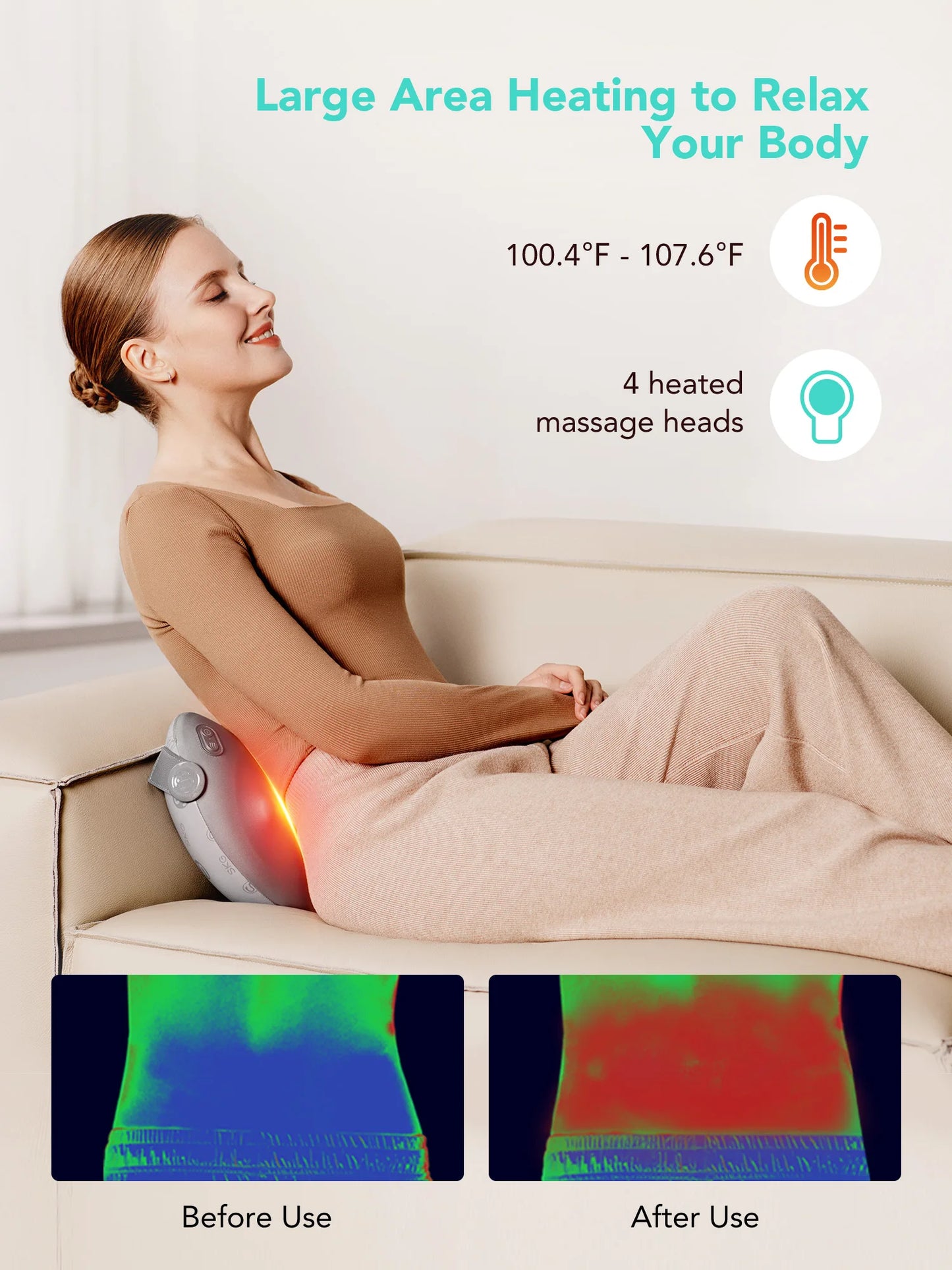 SKG Shiatsu Back Massager for Pain Relief Deep Tissue Gifts for Men Women Dad Mom with Heat Cordless 4D Kneading Back Massager