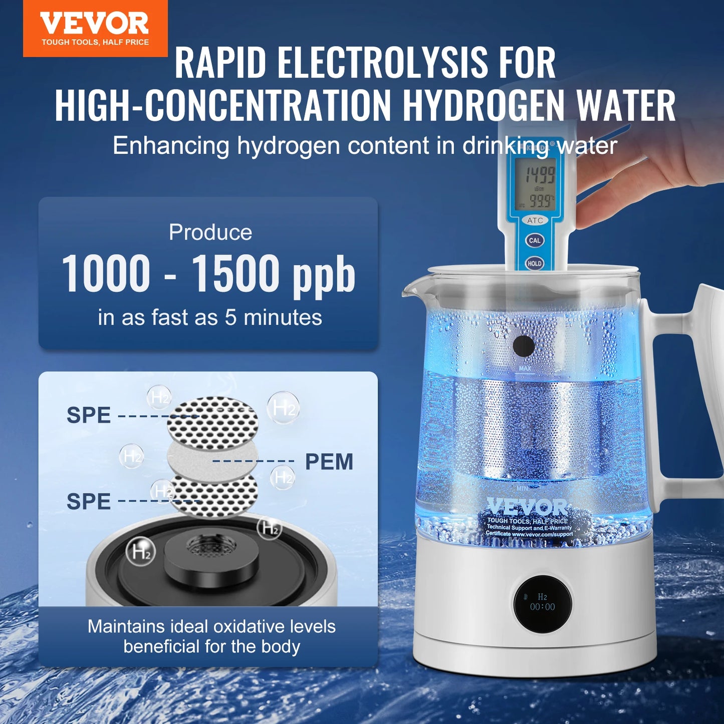 VEVOR Hydrogen Water Pitcher Ionizer Generator Technology