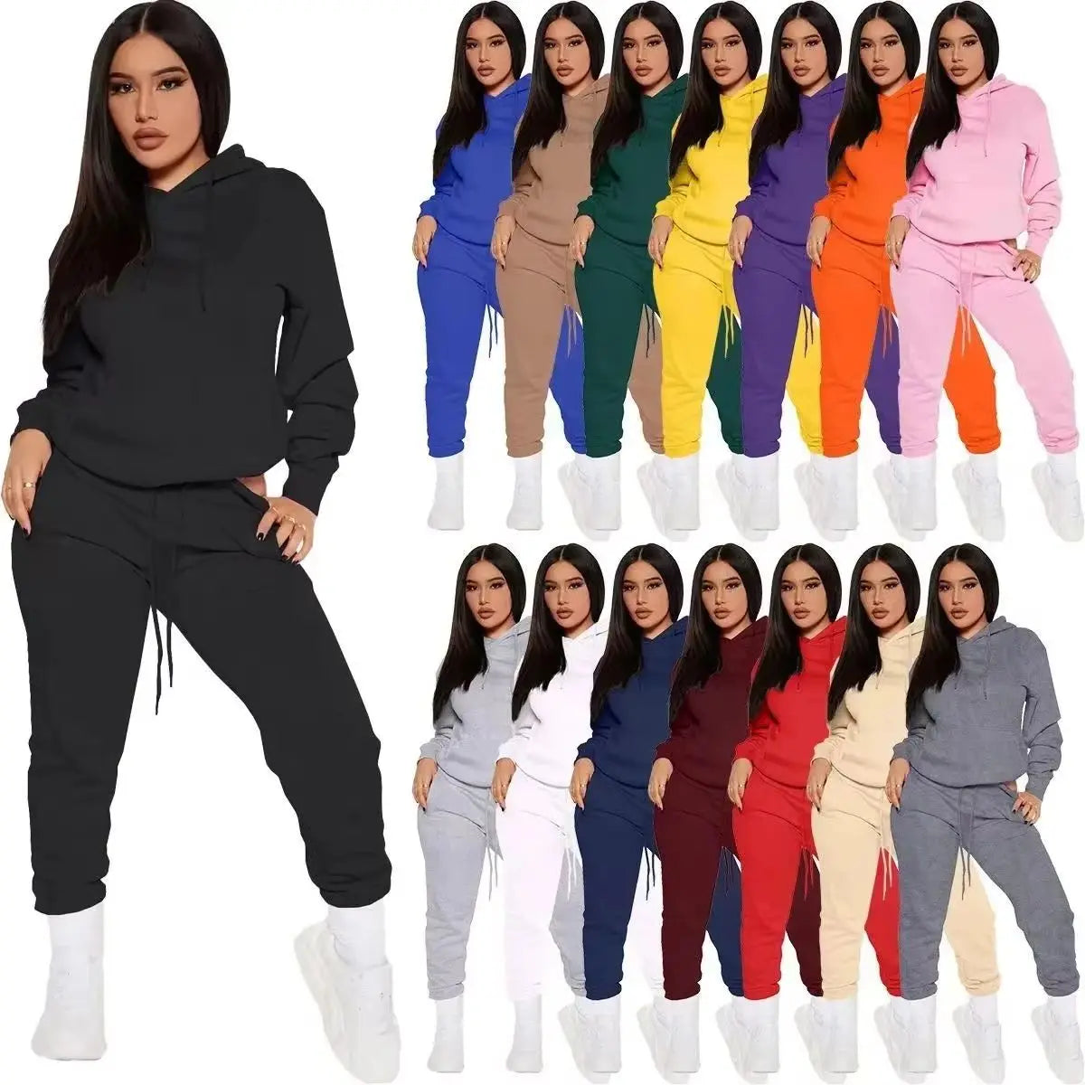 NONECN Winter Tracksuit Women Two Piece Set Hoodie Sweatpants