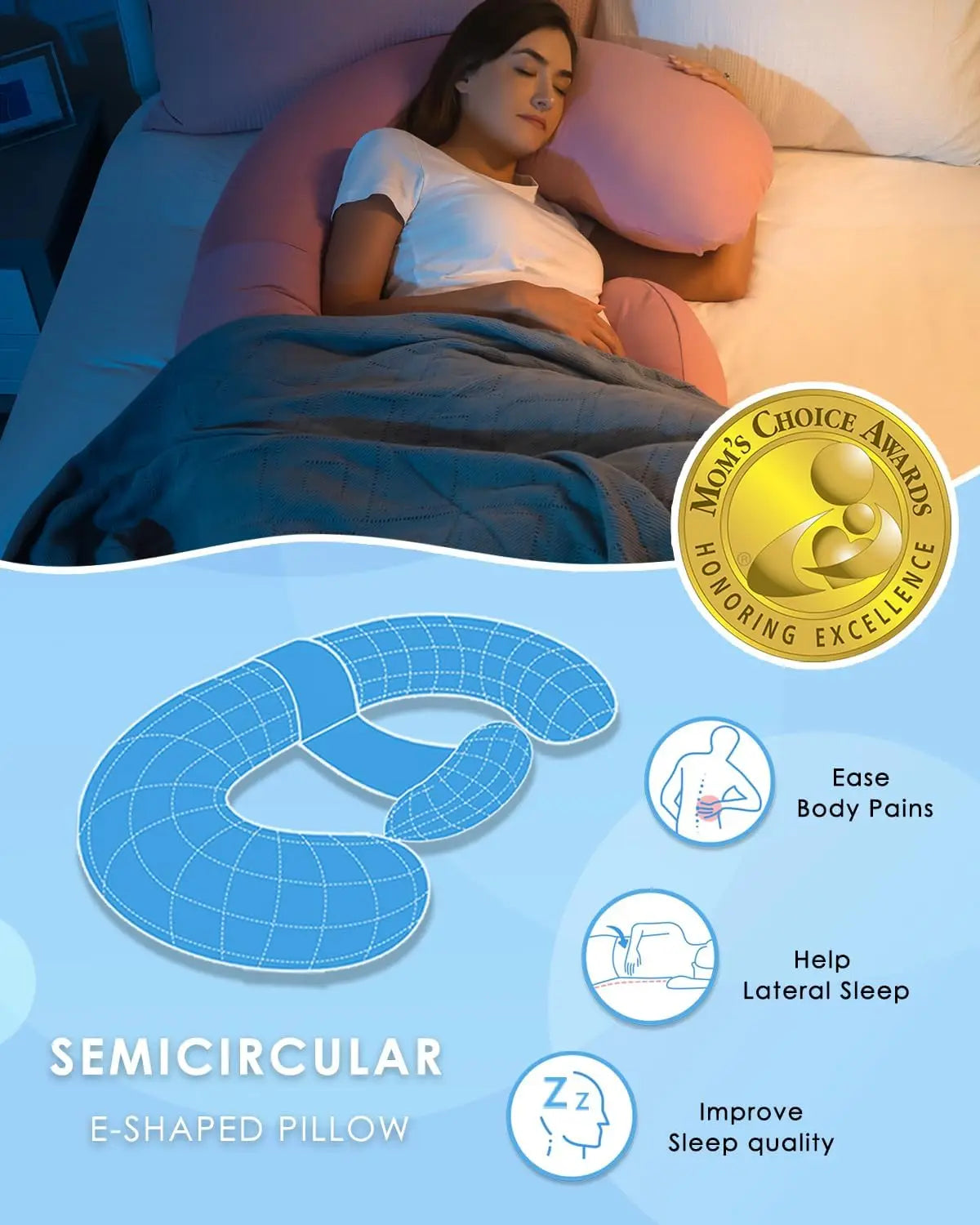 E Shaped Maternity Pillow With Wedge For Belly Support