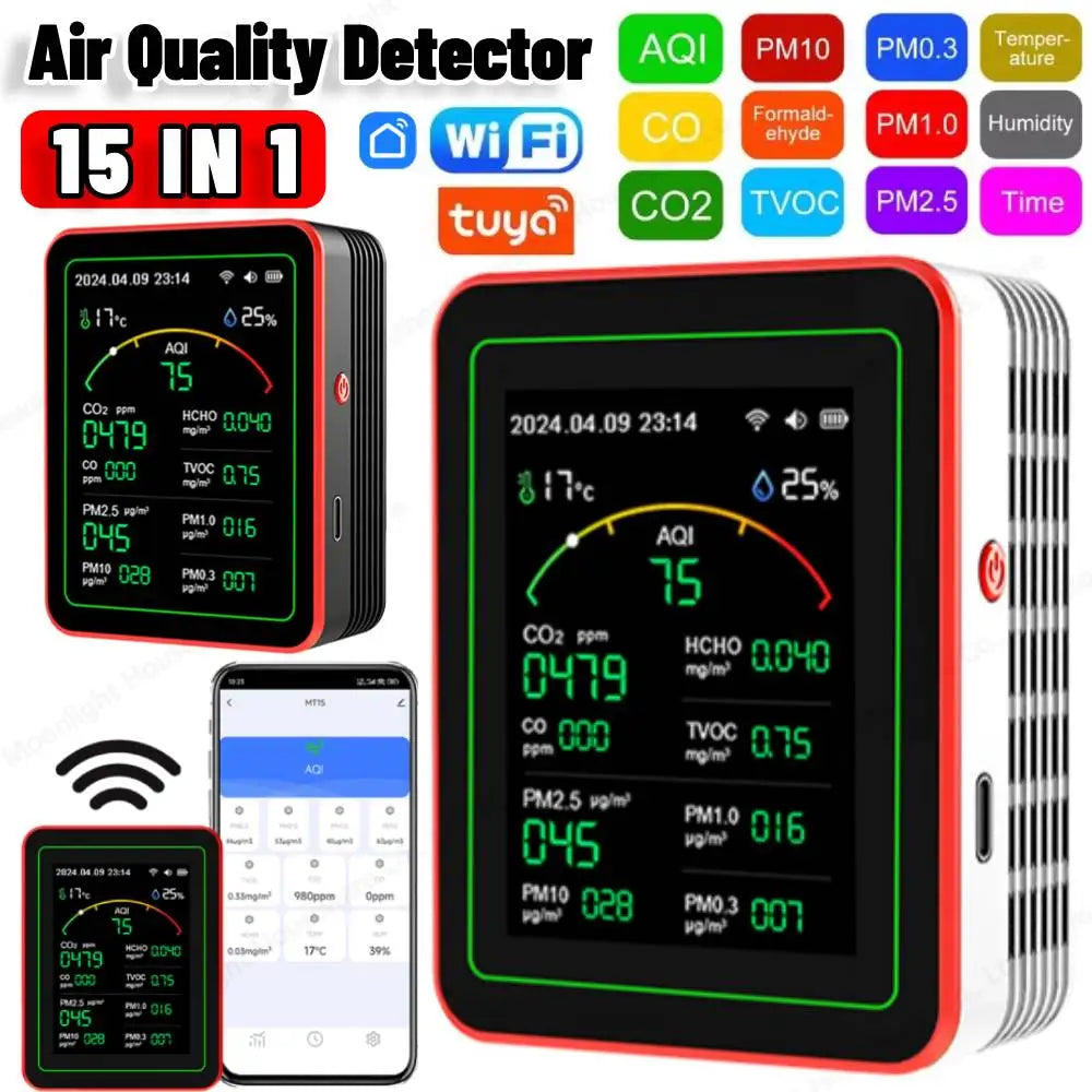 Hign-concerned Tuya 15 In 1 WiFi Air Quality Detector And Meter