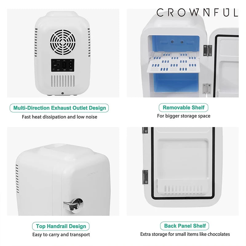 Crownful 4L Mini Multifunction Refrigerator Electric Portable Beauty Cooler Warmer Car Fridge for Home Camping and Travel