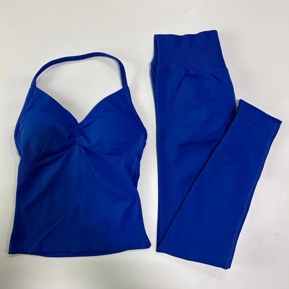 Seamless Gym Set Women Yoga Tank Tops Leggings Activewear