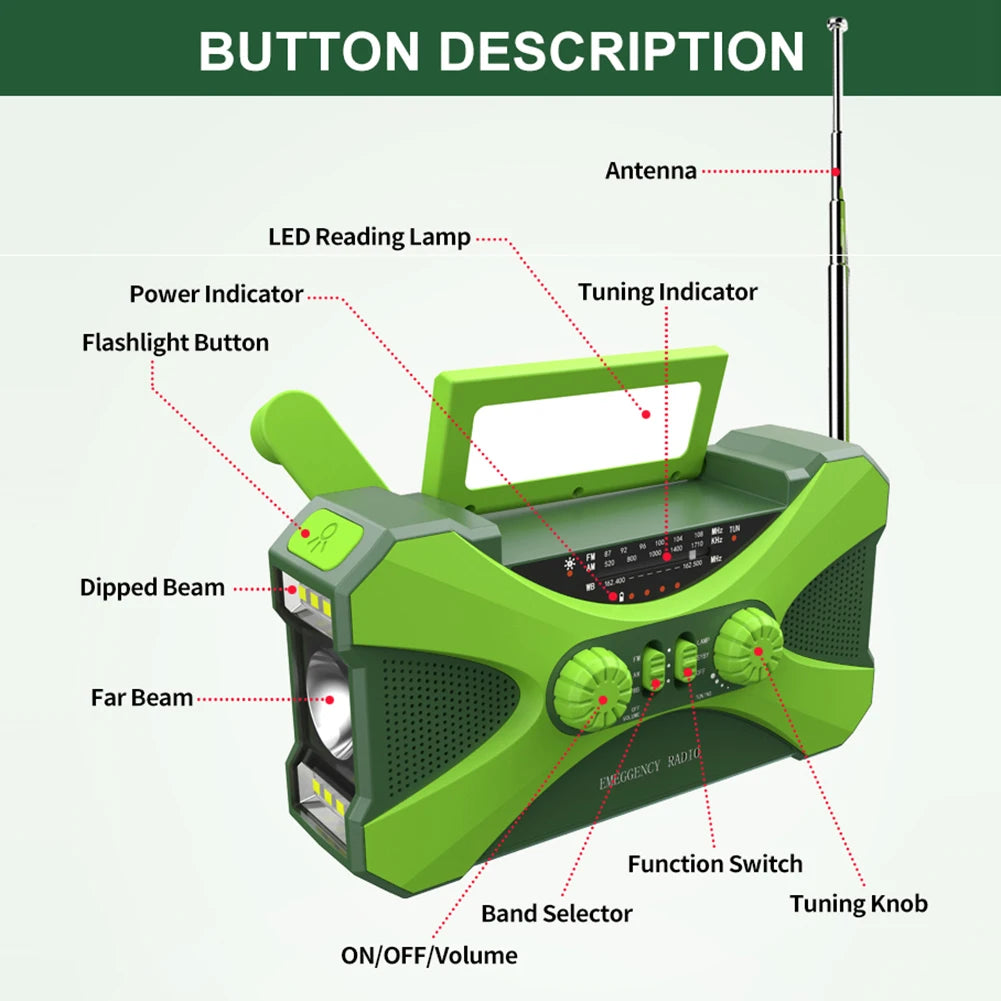 Hign-concerned Portable 10000mAh Solar Hand Crank Emergency Radio Flashlight