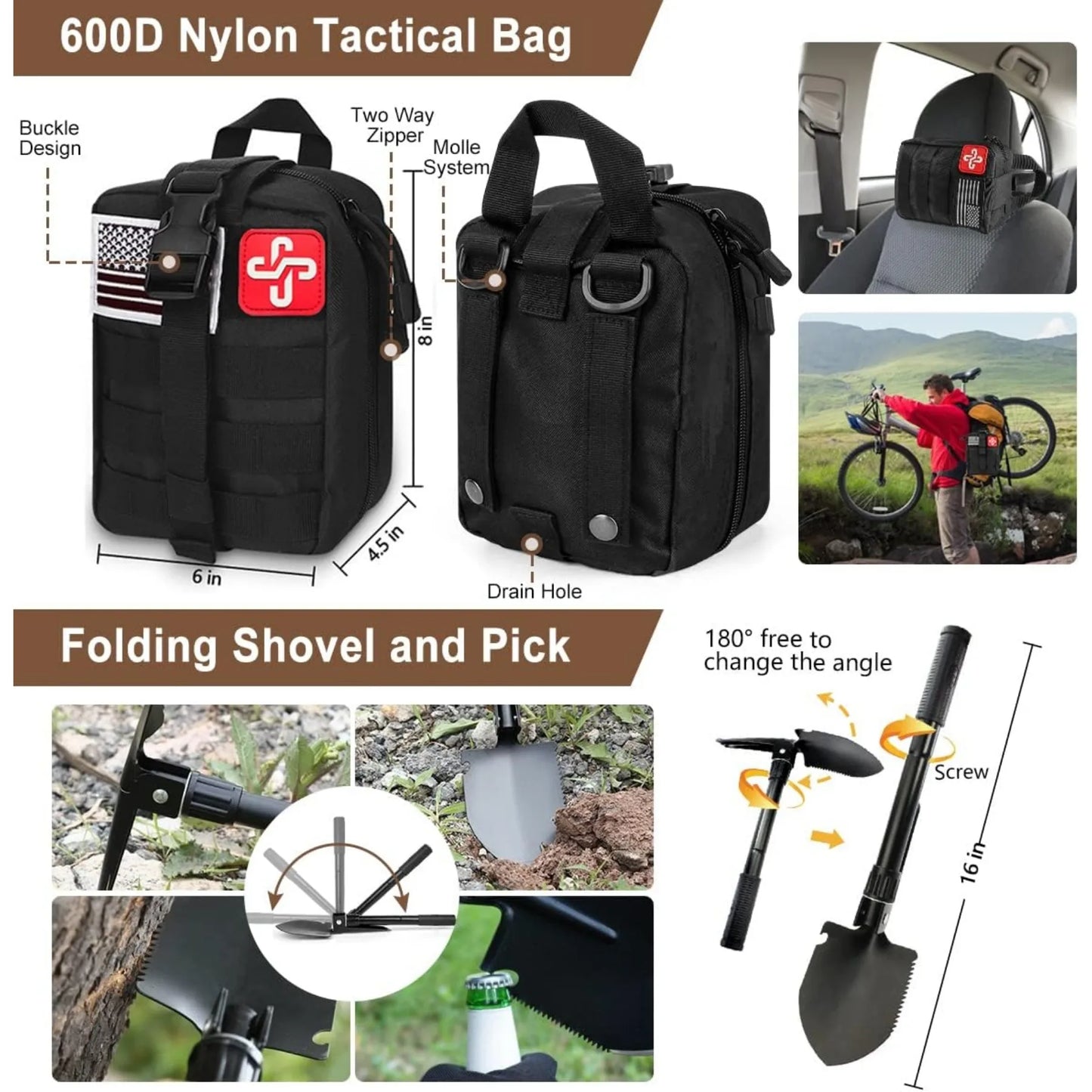 Hign-concerned 238Pcs Emergency Survival Kit With Tactical Molle Pouch