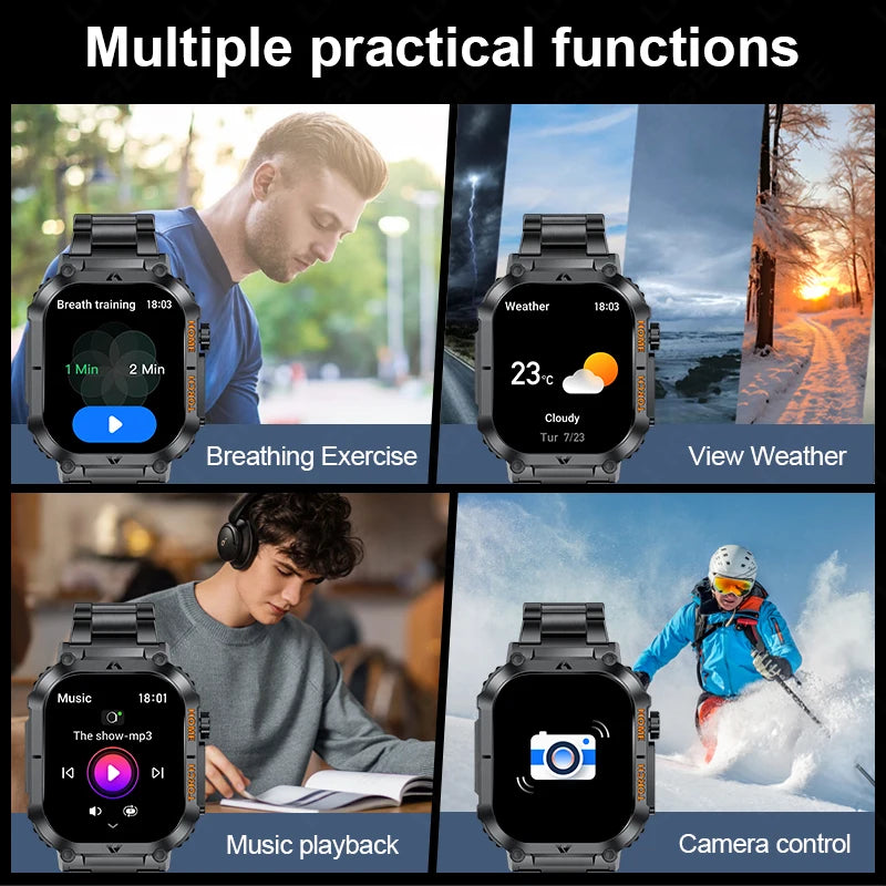LIGE Military Sport Smartwatch With LED Flashlight Compass