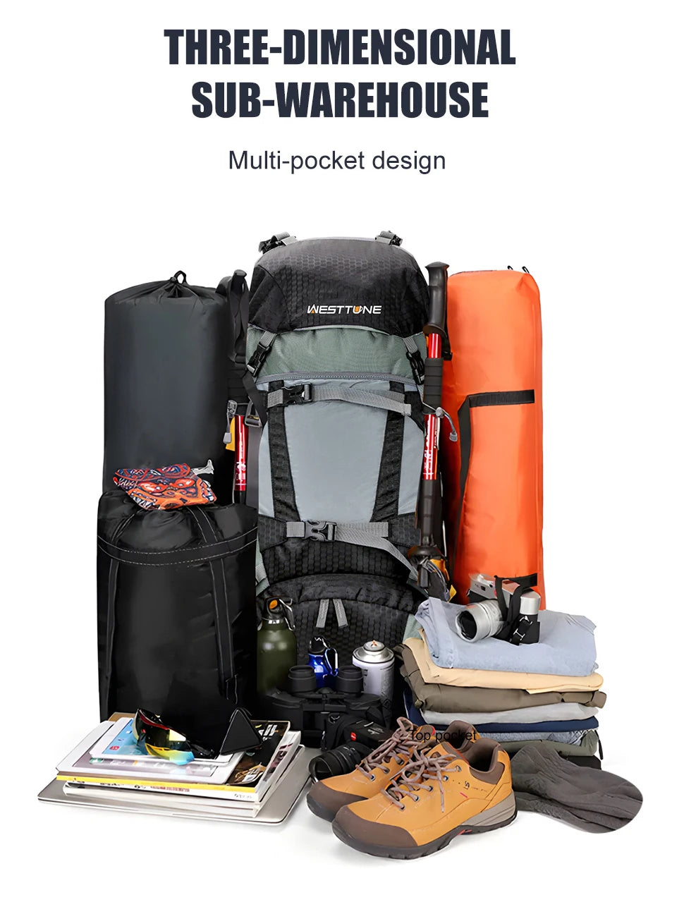 WESTTUNE Explorer Internal Frame Backpack Rain Cover Hiking