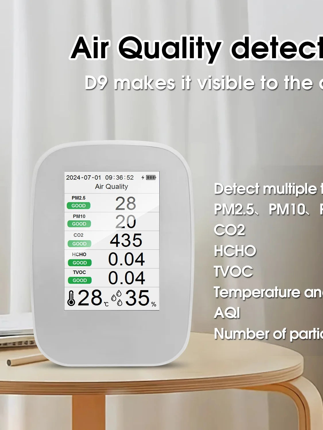 CAFU D9H Air Quality Detector CO2 PM25 TVOC Humidity
