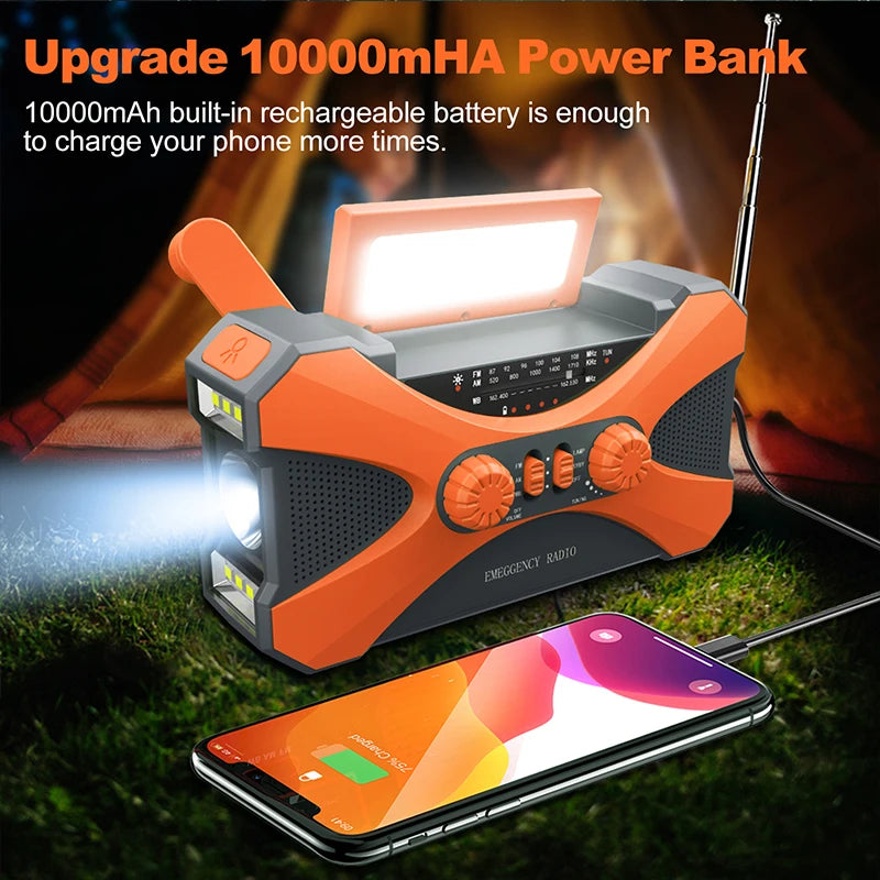 Hign-concerned Portable 10000mAh Solar Hand Crank Emergency Radio Flashlight