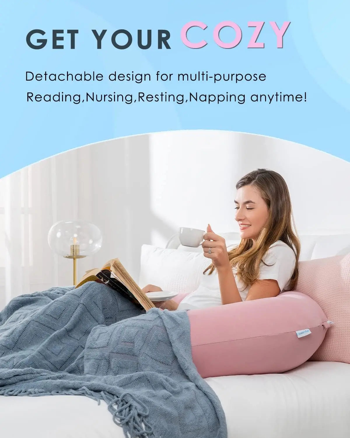 E Shaped Maternity Pillow With Wedge For Belly Support