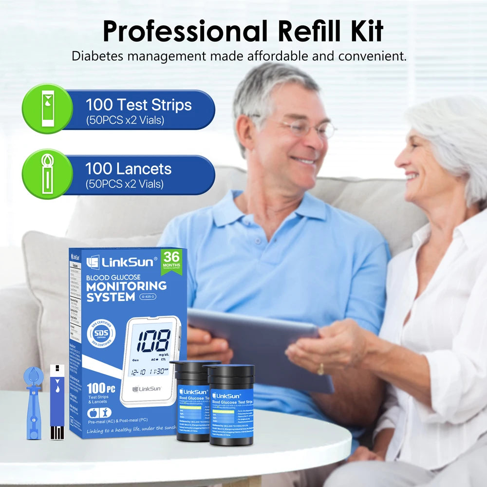 Linksun Glucose Meter Kit With Blood Sugar Test Strips