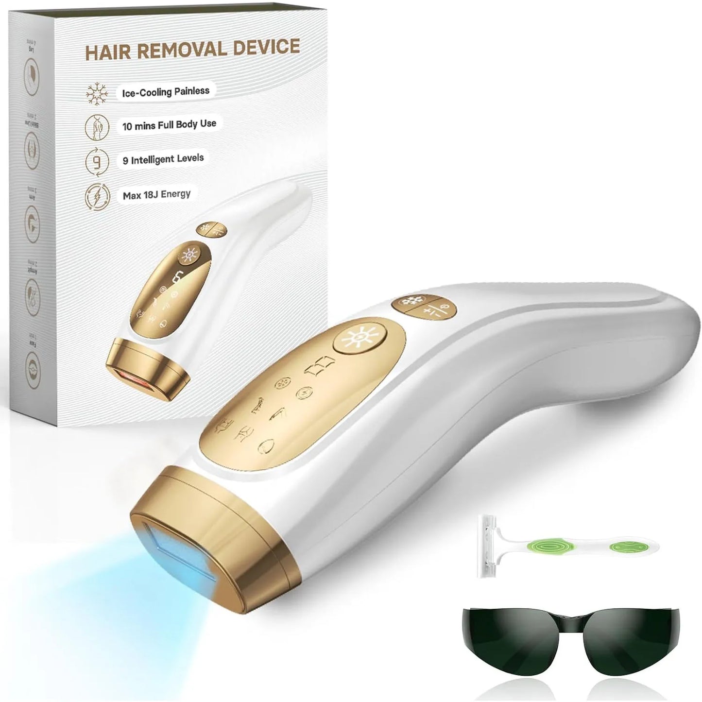 IPL Hair Removal Unlimited Flashes 9 Gears Laser Ice Cooling Painless Electric Depilator for Men and Women Body Bikinis Intimate