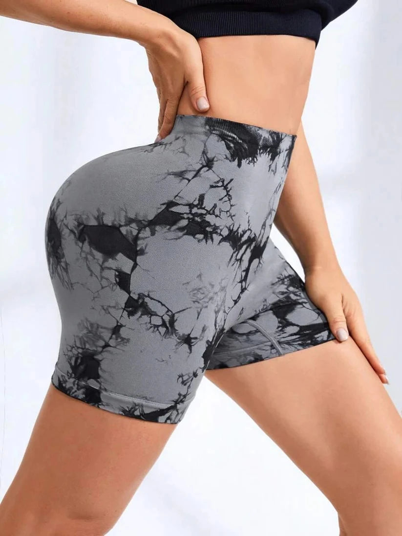 2 PACK Us Local Deep V Back Tie Dye Shorts for Women, Leisure Tie Dye Butt Lift Tight Yoga Gym Shorts