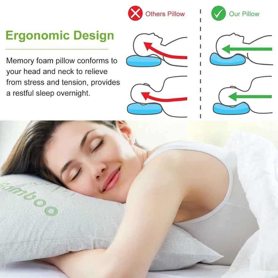 Bamboo Memory Foam Pillow Hypoallergenic With Washable Cover