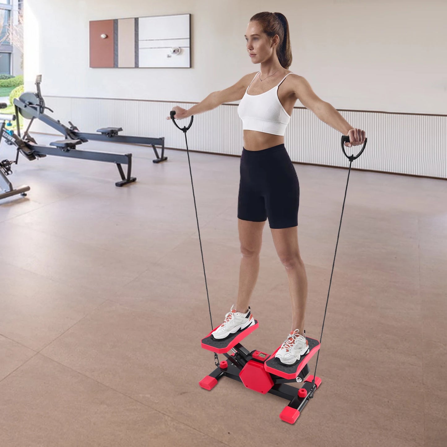 Portable Pedal Exerciser With Pull Ropes Mini Stair Stepper