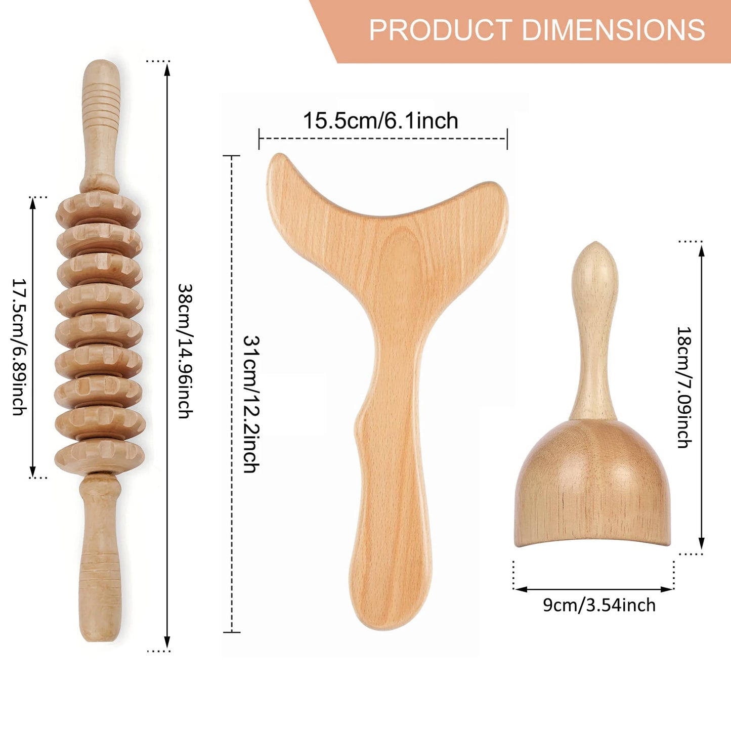 Dutrieux Wooden Massage Roller Tool Set Lymphatic Drainage
