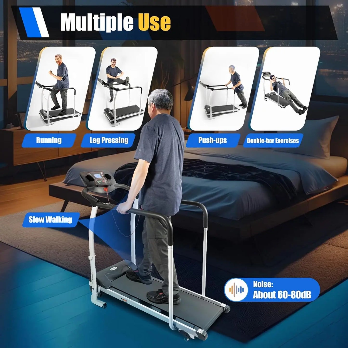 Walking Treadmill for Seniors – Home Treadmill with Handrails & Heart Rate Sensor, Low-Impact Fitness Machine for Recovery