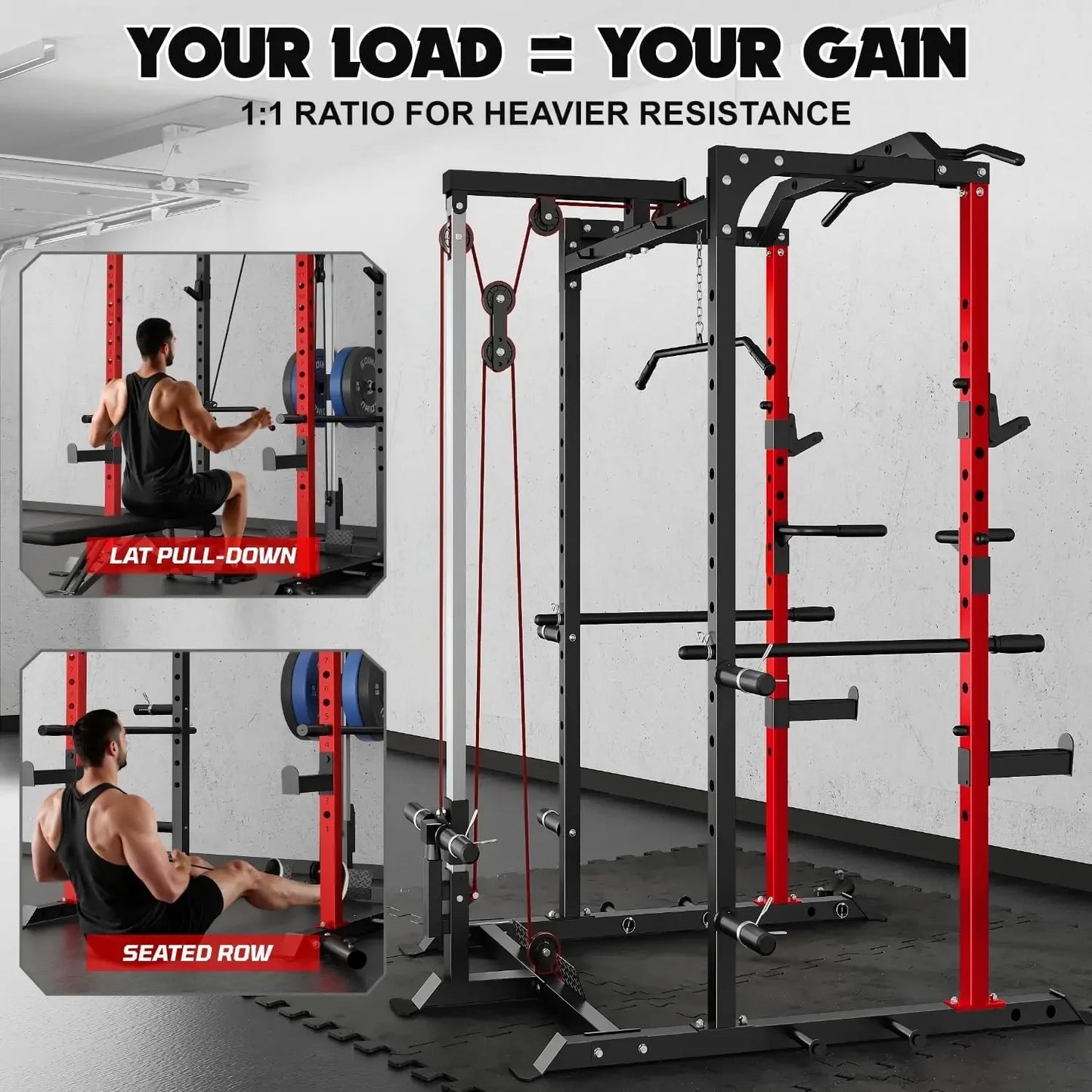 XMSJ C1 V4 Power Cage 2000LBS Squat Rack Lat Pulldown
