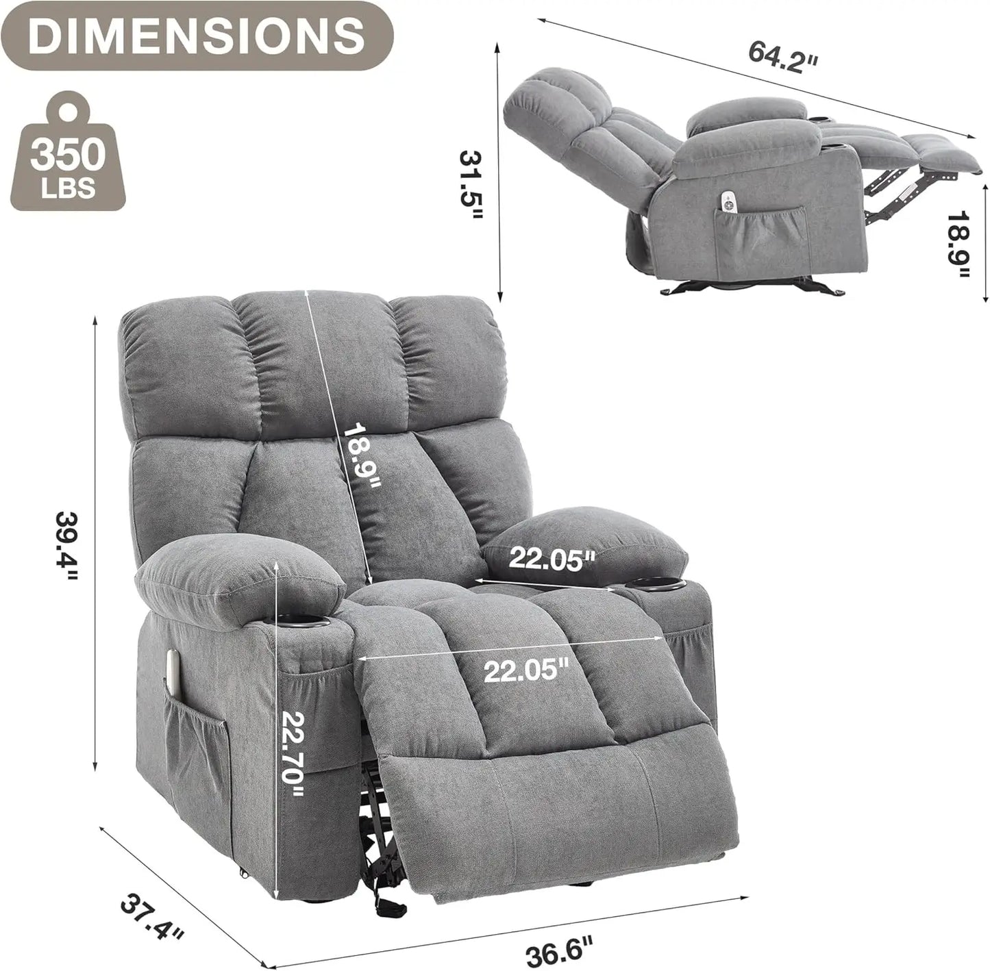 XMSJ Massage Rocker Recliner Chair With Heat And Vibration