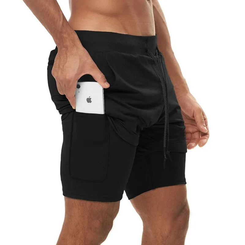 Mens Running Shorts Quick Dry 2 In 1 Training Gym Fitness