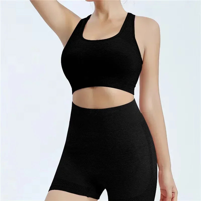 Yoga Set Women Seamless Sports Bra Leggings Shorts Fitness