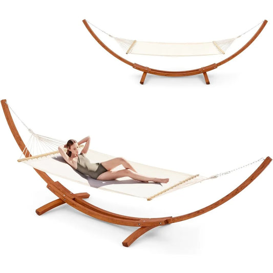 ECOTOUGEM Weather Resistant Wooden Hammock With Stand