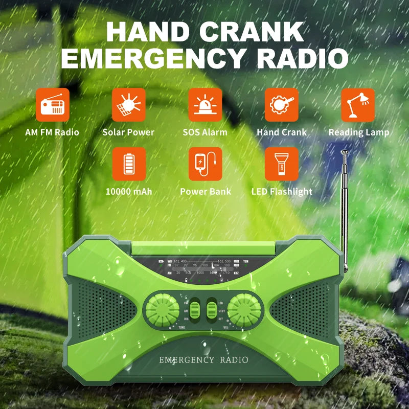 Hign-concerned Portable 10000mAh Solar Hand Crank Emergency Radio Flashlight