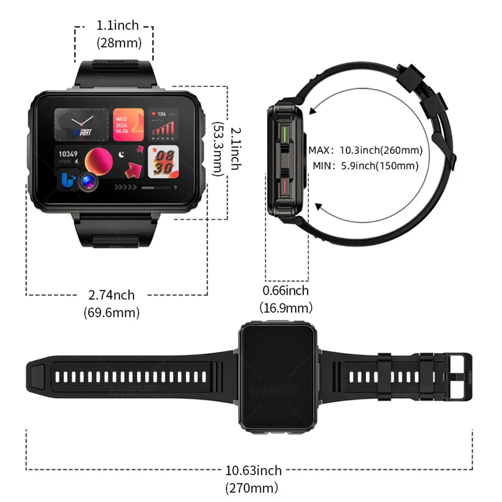 LOKMAT APPLLP 5 MAX Android Watch Phone Square Big Screen Wifi 4G Calls Smartwatches Dual Camera Flashlight Gaming Watch